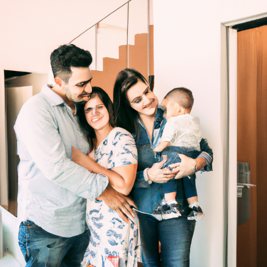 Família feliz em sua nova casa de luxo